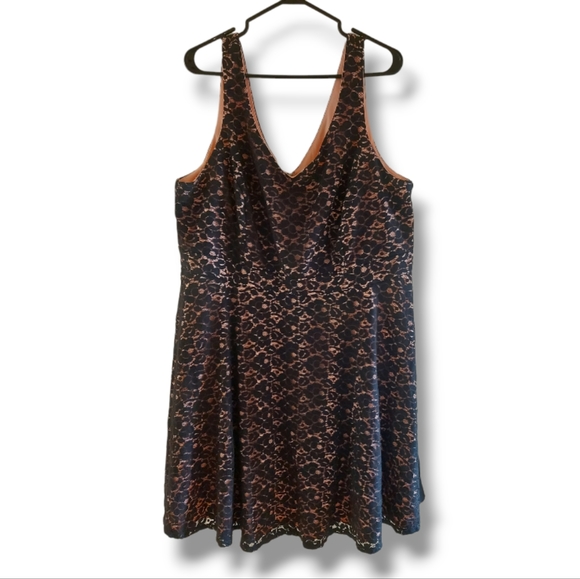 New Noir Lace Black & Pink Flare Dress - Picture 1 of 10